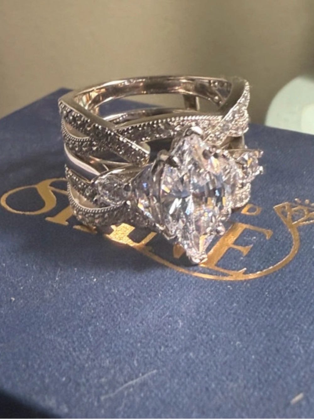 Shine of Diamond Sterling Silver Marquise CZ Engagement Ring Set - White size 8